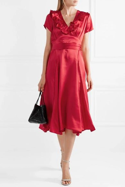 Shop Rhode Celia Cutout Silk Wrap Dress In Red