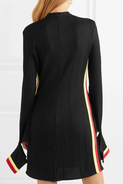 Shop Ellery Dada Cutout Striped Ribbed Jersey Mini Dress In Black
