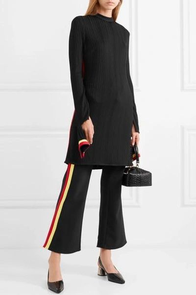 Shop Ellery Dada Cutout Striped Ribbed Jersey Mini Dress In Black