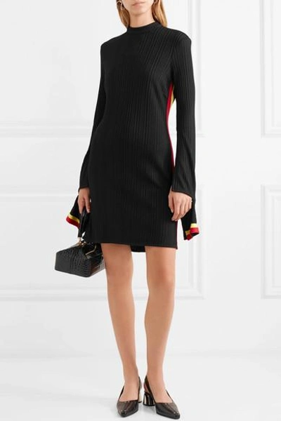 Shop Ellery Dada Cutout Striped Ribbed Jersey Mini Dress In Black