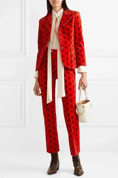 Shop Chloé Printed Cotton-blend Corduroy Blazer In Orange