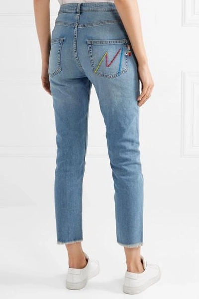 Shop Mira Mikati Cropped Embroidered High-rise Straight-leg Jeans In Blue