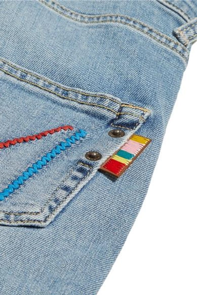 Shop Mira Mikati Cropped Embroidered High-rise Straight-leg Jeans In Blue