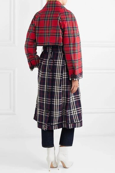 Shop Burberry Patchwork Checked Cotton Trench Coat In Navy
