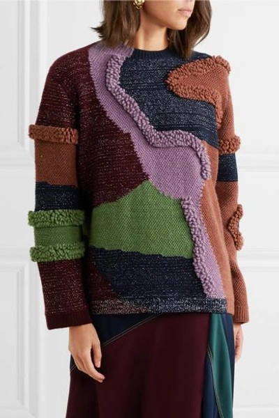 Shop Peter Pilotto Patchwork Cotton-blend Sweater In Purple