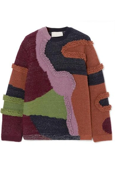 Shop Peter Pilotto Patchwork Cotton-blend Sweater In Purple