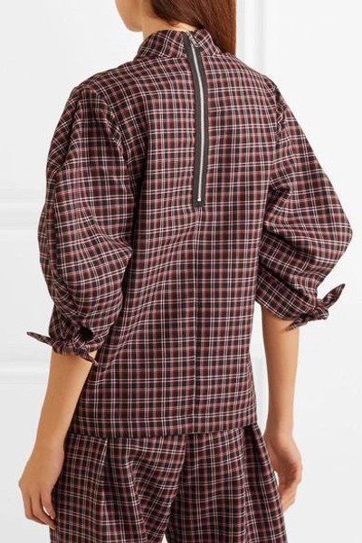 Shop Paper London Rose Checked Wool-blend Top In Burgundy