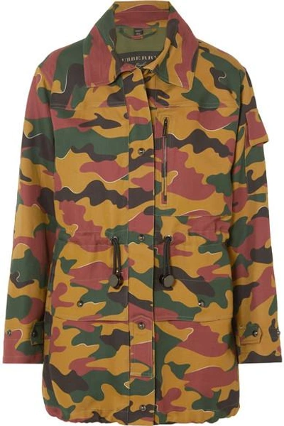 Shop Burberry Camouflage-print Cotton And Ramie-blend Canvas Jacket In Army Green