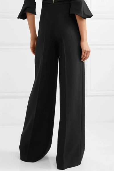 Shop Roland Mouret Burton Two-tone Wool-crepe Wide-leg Pants In Black