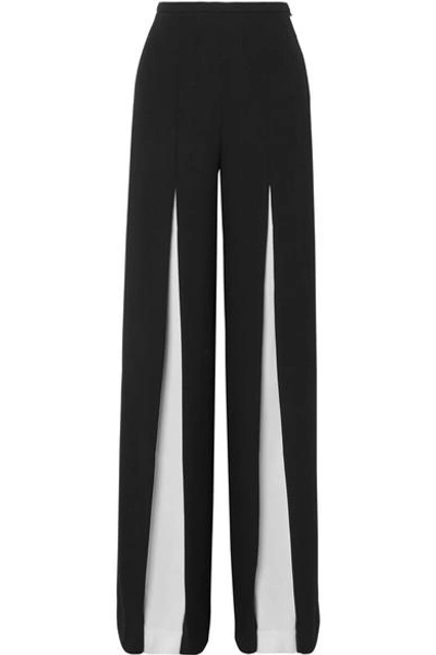 Shop Roland Mouret Burton Two-tone Wool-crepe Wide-leg Pants In Black
