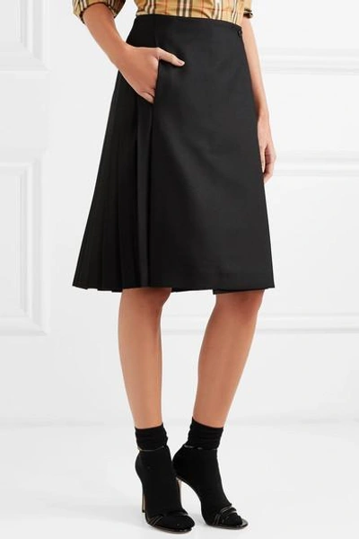 Shop Burberry Pleated Wool Skirt In Black