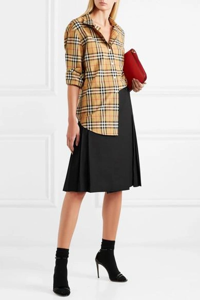 Shop Burberry Pleated Wool Skirt In Black