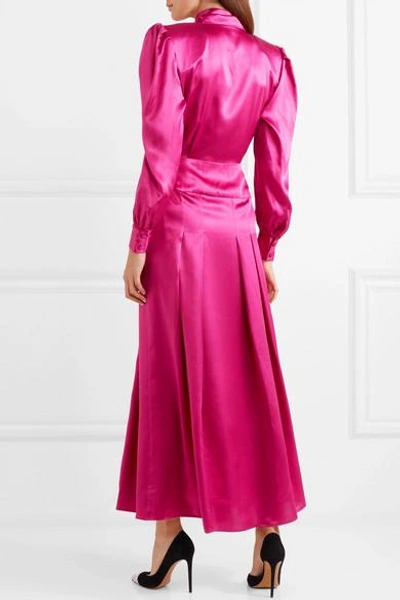 Shop Alessandra Rich Pleated Silk-satin Midi Dress In Fuchsia
