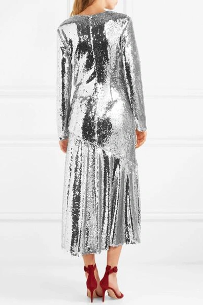 Shop Racil Gilda Sequined Tulle Midi Dress In Silver