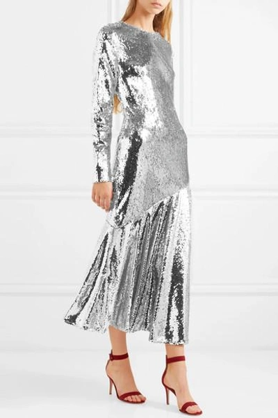 Shop Racil Gilda Sequined Tulle Midi Dress In Silver