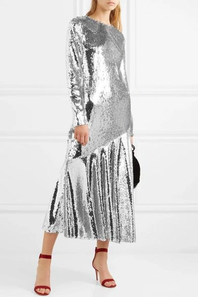 Shop Racil Gilda Sequined Tulle Midi Dress In Silver