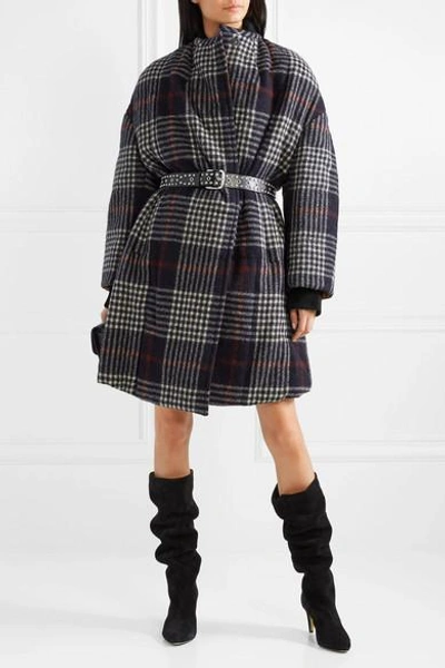 Shop Isabel Marant Harrison Oversized Plaid Wool Coat In Midnight Blue