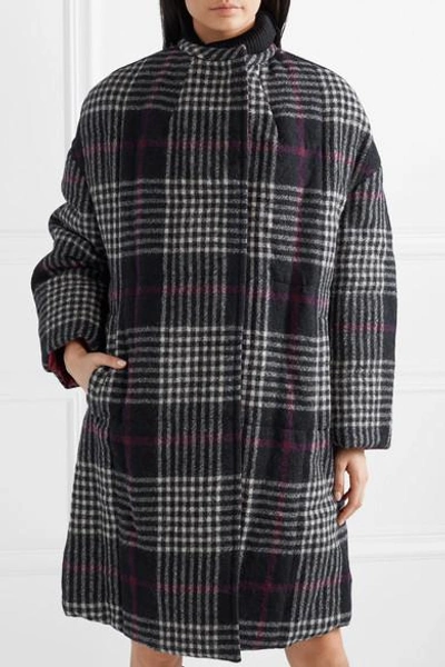 Shop Isabel Marant Harrison Oversized Plaid Wool Coat In Midnight Blue