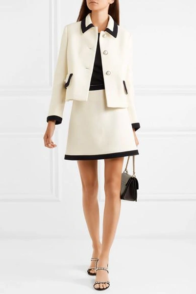 Shop Miu Miu Faux Pearl-embellished Wool-crepe Jacket In Ivory