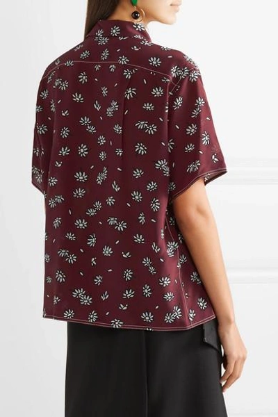 Shop Marni Floral-print Silk-crepe Shirt In Burgundy