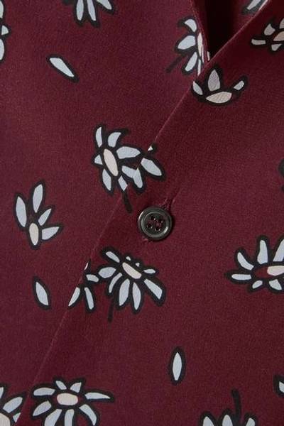 Shop Marni Floral-print Silk-crepe Shirt In Burgundy