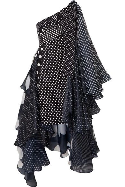 Shop Richard Quinn Asymmetric Polka-dot Taffeta Dress In Black