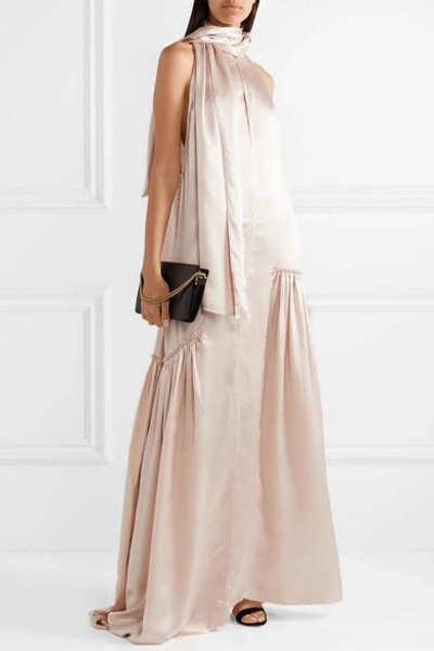 Shop Ann Demeulemeester Ruched Silk-satin Gown In Pastel Pink