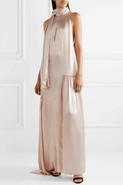 Shop Ann Demeulemeester Ruched Silk-satin Gown In Pastel Pink