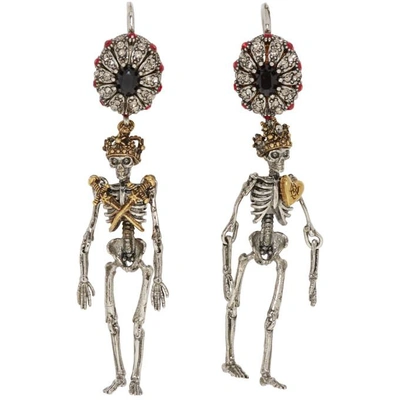 Shop Alexander Mcqueen Silver Queen & King Skeleton Earrings In 6058-0446+0