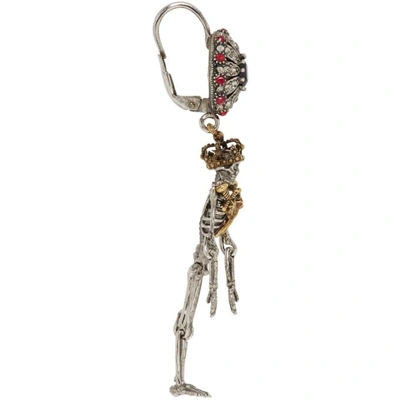 Shop Alexander Mcqueen Silver Queen & King Skeleton Earrings In 6058-0446+0