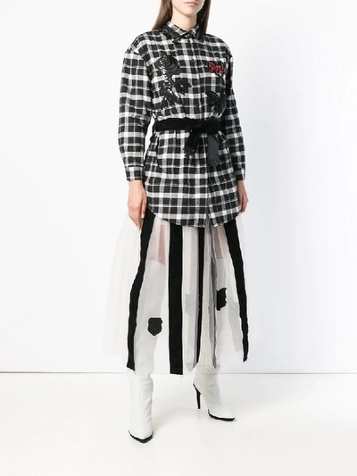 appliqué belted plaid maxi dress