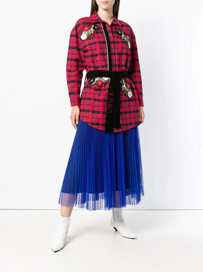 Shop 5 Progress Embellished Belted Plaid Shirt - Red