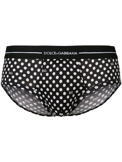 Shop Dolce & Gabbana Underwear Branded Polka Dot Briefs - Black