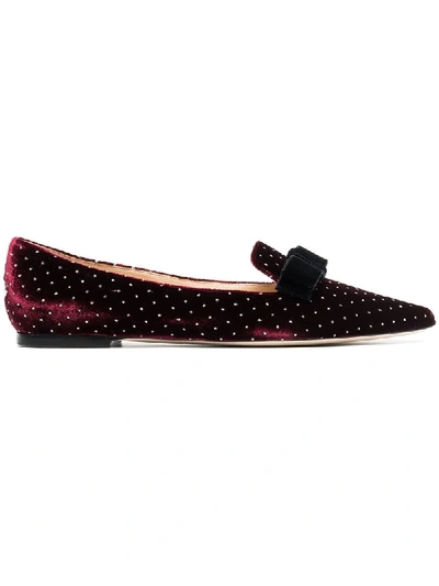 Shop Jimmy Choo Red Gala Bow And Crystal Embellished Velvet Flats