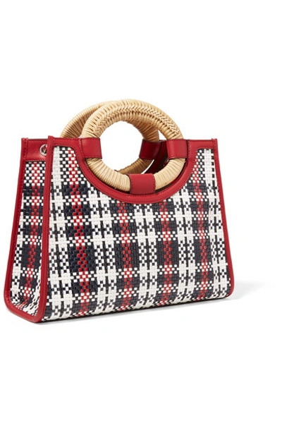 Shop Fendi Runaway Small Raffia-trimmed Woven Leather Tote In Red