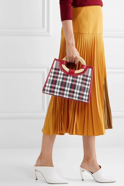 Shop Fendi Runaway Small Raffia-trimmed Woven Leather Tote In Red