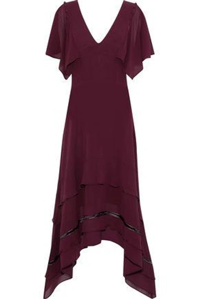 Shop Derek Lam Woman Open Knit-trimmed Silk Crepe De Chine Dress Plum