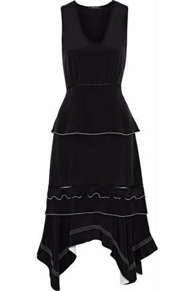 Shop Derek Lam Woman Asymmetric Silk-satin Peplum Dress Black