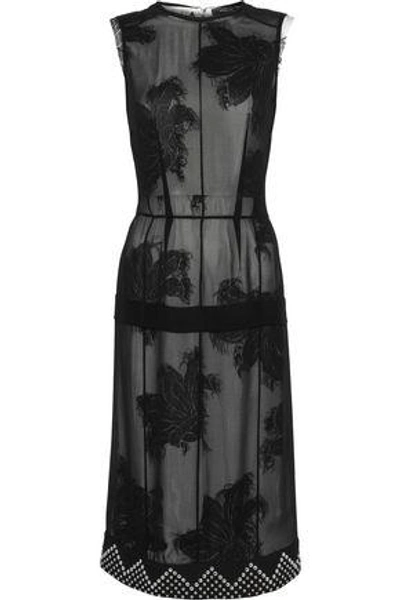 Shop Derek Lam Woman Studded Crepe-trimmed Fil Coupé Chiffon Dress Black