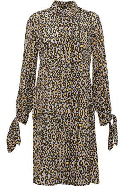 Shop Derek Lam Woman Knotted Leopard-print Silk Crepe De Chine Shirt Dress Animal Print