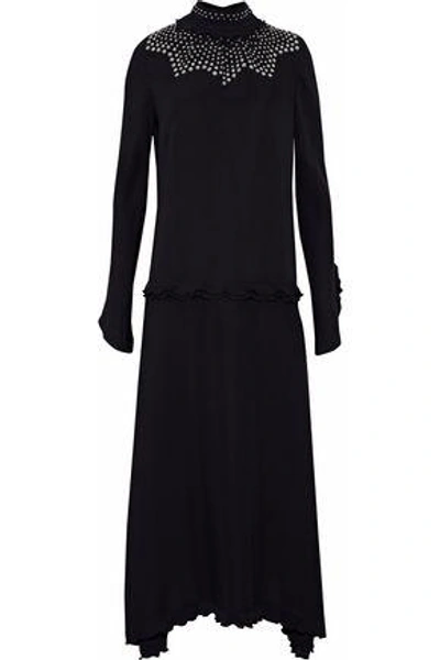 Shop Derek Lam Woman Ruffle-trimmed Studded Silk Crepe De Chine Midi Dress Black