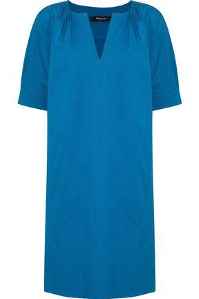 Shop Derek Lam Woman Pleated Stretch-cotton Mini Shirt Dress Bright Blue