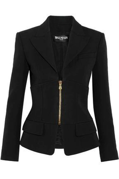 Shop Balmain Zip-detailed Wool Blazer In Black
