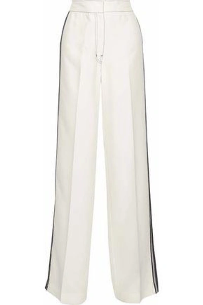 Shop Derek Lam Woman Lace-trimmed Cady Wide-leg Pants Ivory