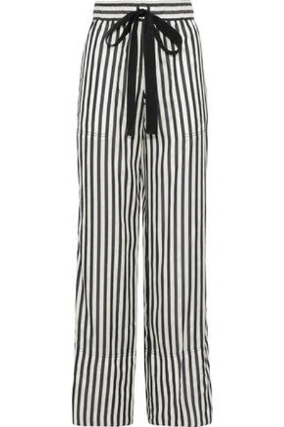 Shop Derek Lam Woman Striped Silk Wide-leg Pants Off-white