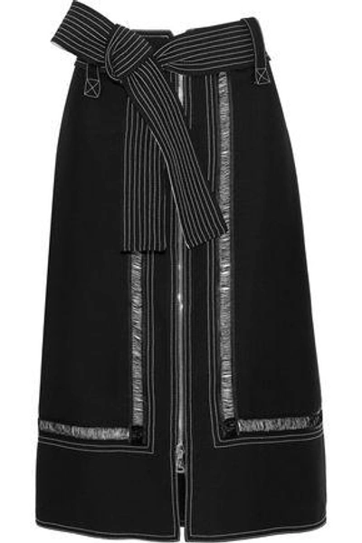 Shop Derek Lam Woman Belted Open Knit-trimmed Ponte Skirt Black