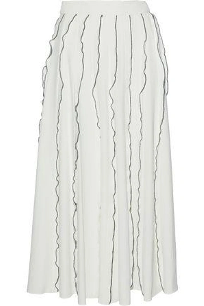 Shop Derek Lam Woman Ruffle-trimmed Pleated Crepe Midi Skirt White