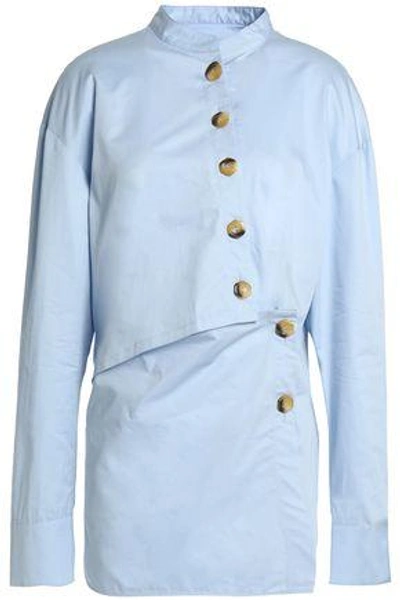 Shop Tibi Button-detailed Cotton-poplin Tunic In Sky Blue