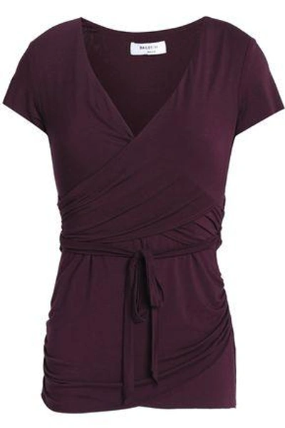 Shop Bailey44 Bailey 44 Woman Wrap-effect Ruched Stretch-jersey Top Burgundy