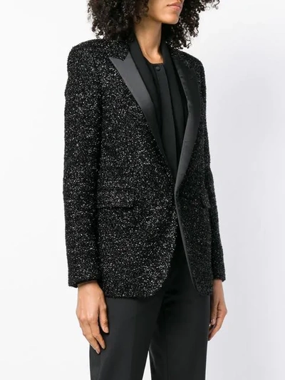 Shop Saint Laurent Tuxedo Style Sequin Blazer In 1000 Black